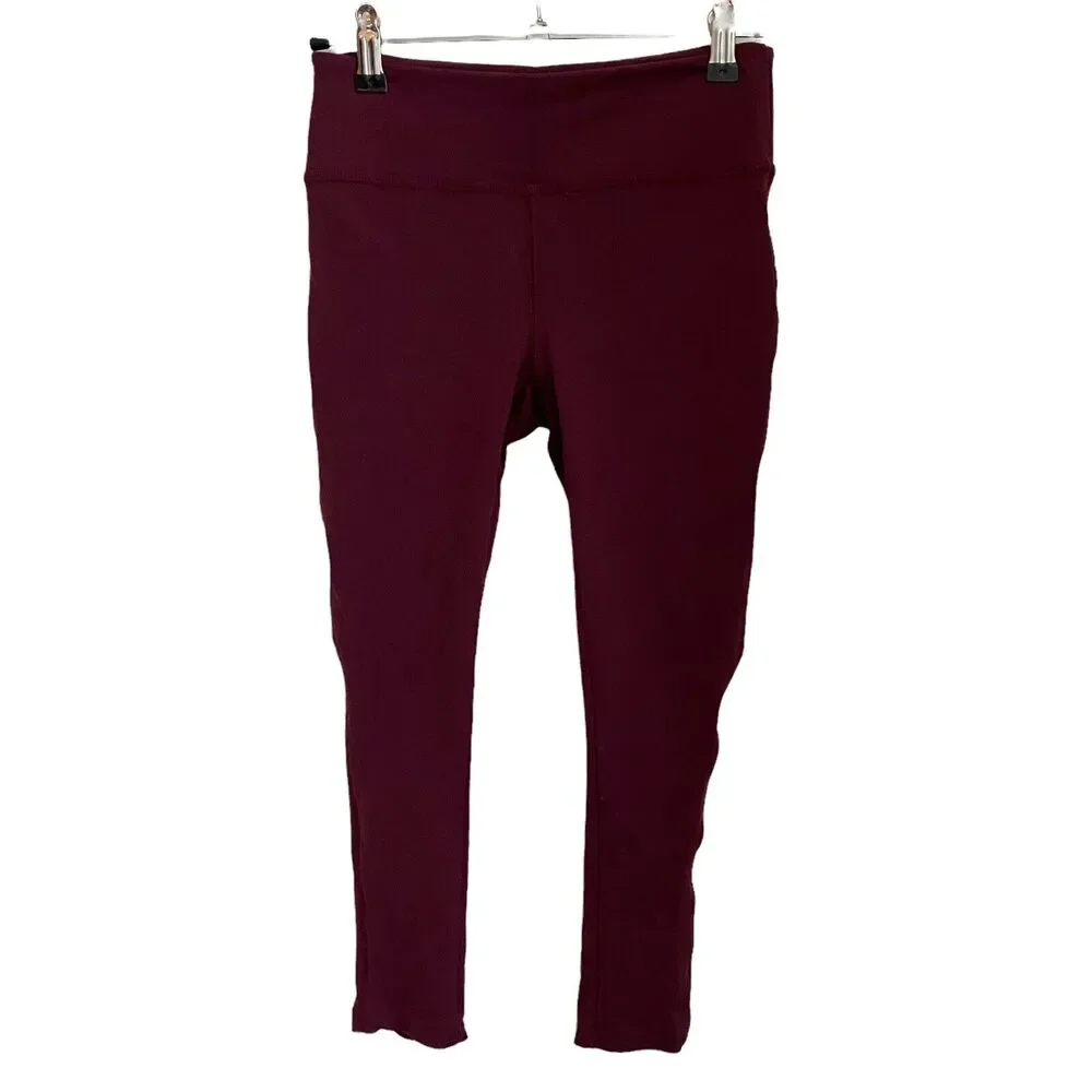 FP Movement XS Cropped Leggings Lace Up Back Maroon Free People